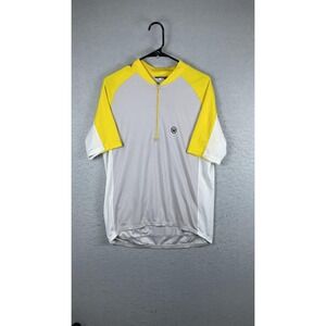 Canari Cycling Jersey Mens Large Gray Yellow Short Sleeve 1/4 Zip‎ Bike Pockets